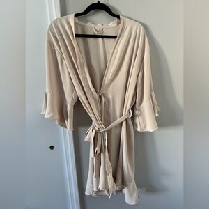 Cream Colored Robe with Ruffle Sleeves and Ruffle Hem